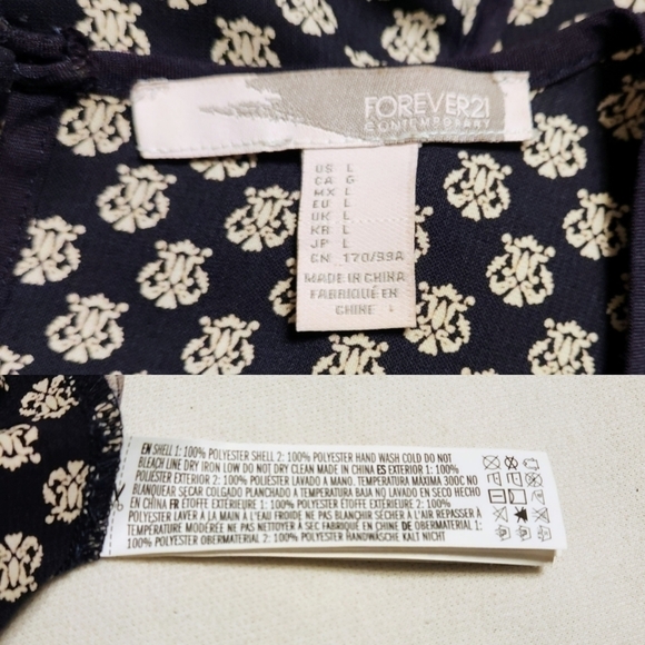 Forever 21 Fleur-de-lis Floral Romper Navy Beige Large - Picture 10 of 12